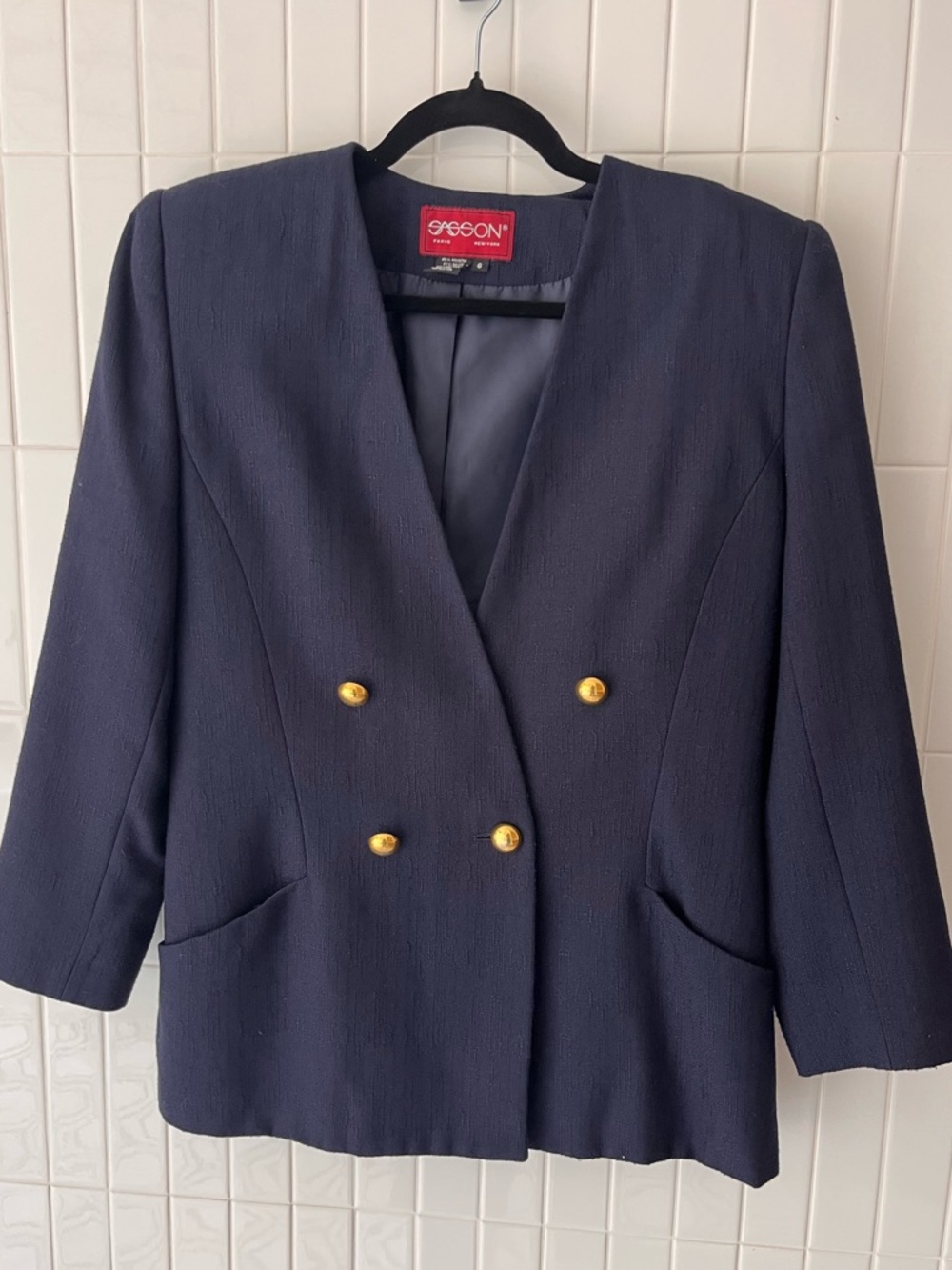 Vintage Sasson Double Breasted Blazer Gold Buttons 80a Paris New York